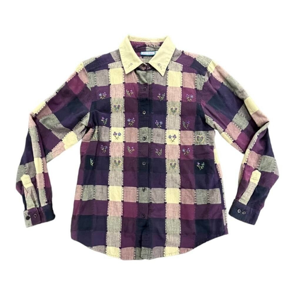 Women's Embroidered Floral print purple Nectar Long Sleeve Shirt Size Medium